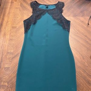 NWOT Green bodycon with black lace detail